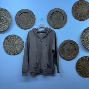 Hollister Zip Up Sweatshirt Hoodie Medium Neutral Brown Oversized Hooded